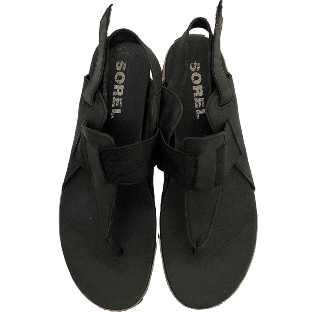 Sorel Size 10 Out N About Black Leather Slingback Thong Sandals NL 3259-010 shoe - Picture 2 of 13